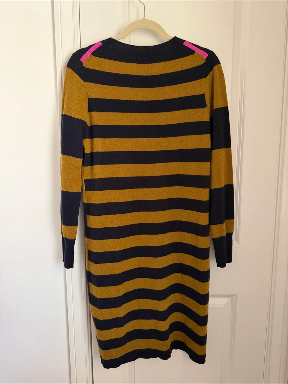 NWT | J CREW Long-Sleeve 100% Cashmere Crewneck Dress in Rugby Stripes Size M